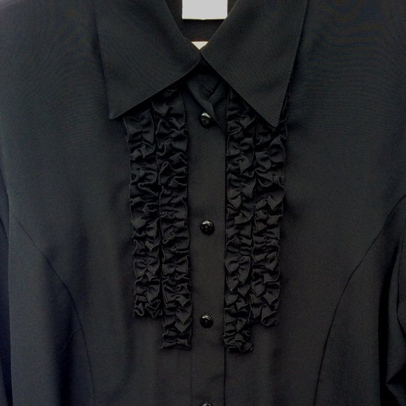 Beechers Brook Black Ruffle Front Button Up Shirt M - Picture 4 of 5